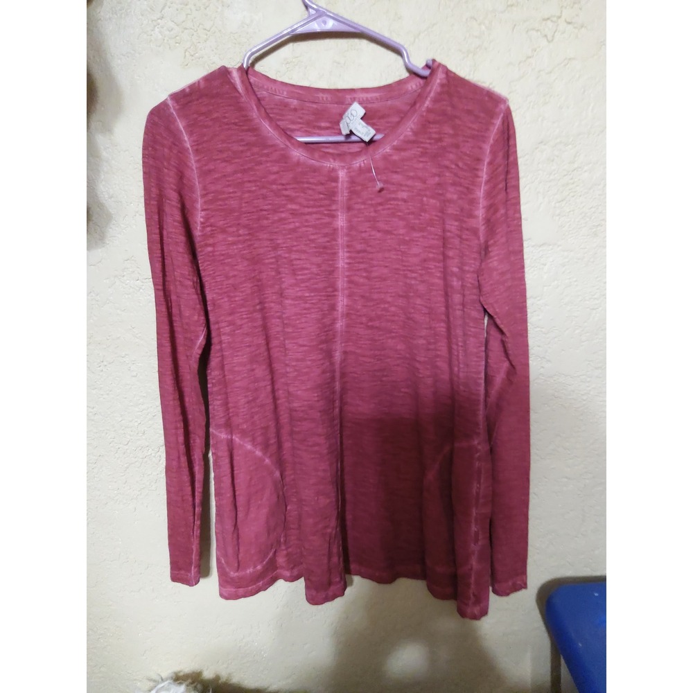LOGO Lori Goldstein Womens XS Pink Slub Knit Long Sleeve Top Crew Neck Seam